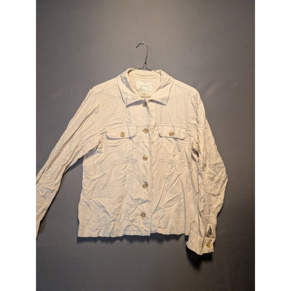 Lucky Brand Shirt Jacket Womens Small Beige Pleated Flap Pockets Button Front